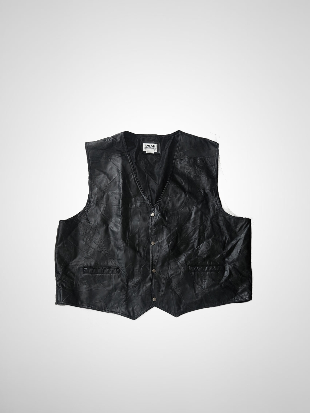 DUKE Black Leather Men's Button-Front Vest